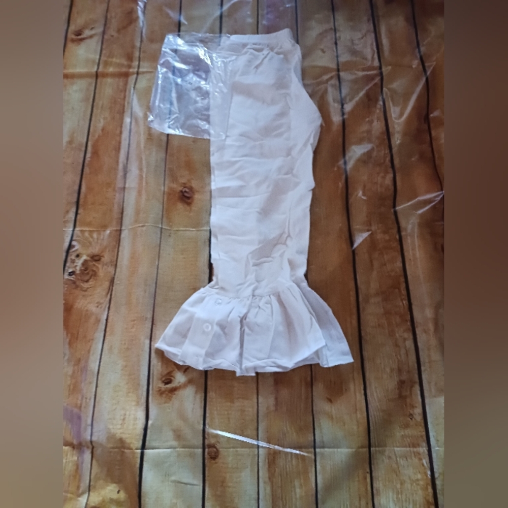 White Kids Leggings with Ruffle Hem